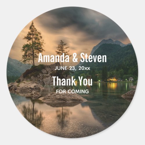 Mountain Lake in the Evening Thank You Wedding Classic Round Sticker