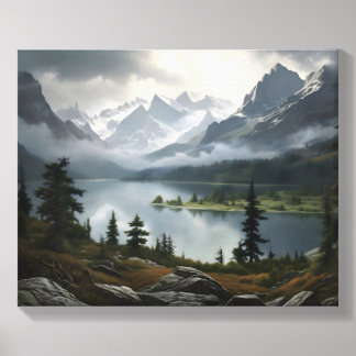 Mountain Lake Landscape Canvas Photo Tile