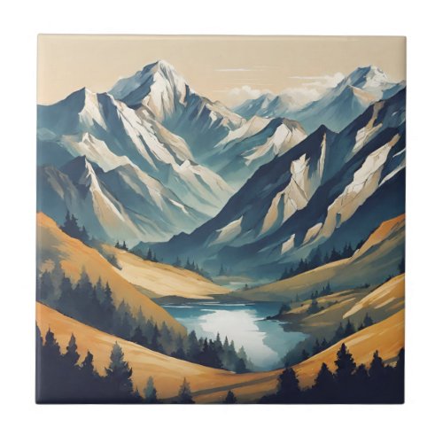 Mountain Lake Landscape  Ceramic Tile