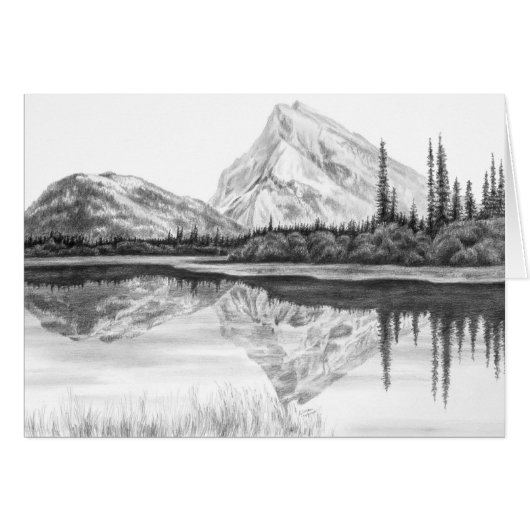 Mountain-Lake Landscape Drawing by Kelli Swan Cards (Front Horizontal)