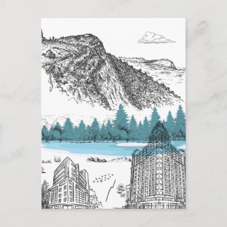 Mountain Lake Lodge Illustration Nature Scenery Postcard