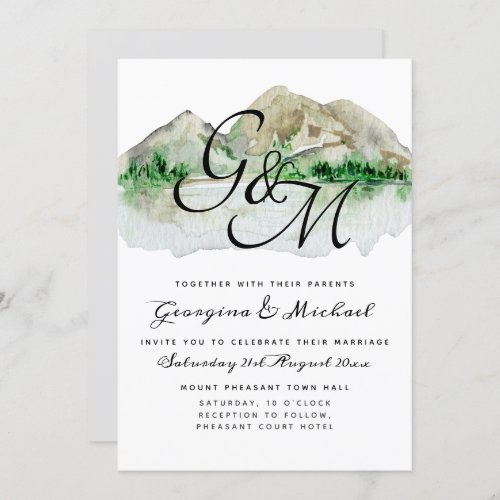 Mountain Lake Monogram Wedding Invitation