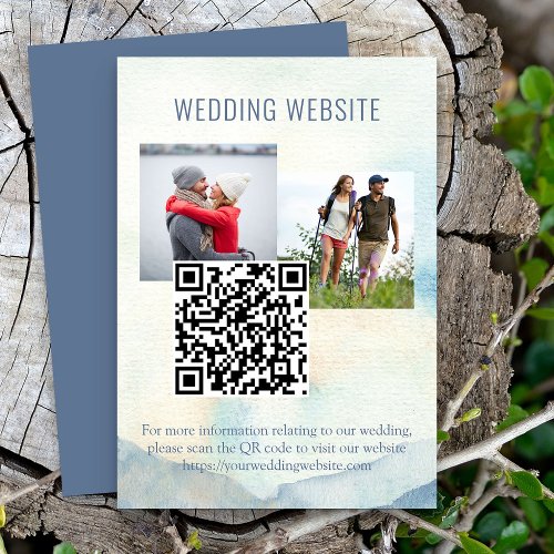 Mountain Lake Photo and QR Code Wedding Website Enclosure Card