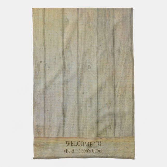 Mountain Lake Pines Welcome Cabin Personalized Kitchen Towel (Vertical)
