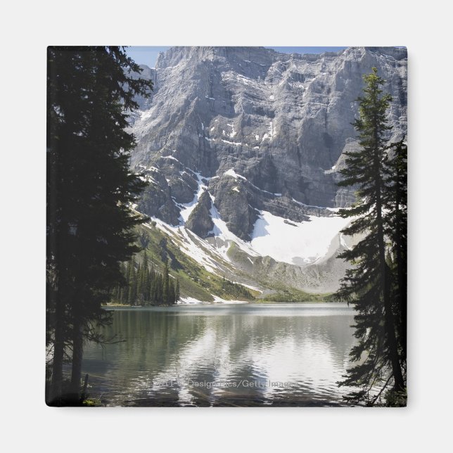 Mountain Lake Reflecting Mountain Framed By Trees Magnet (Front)