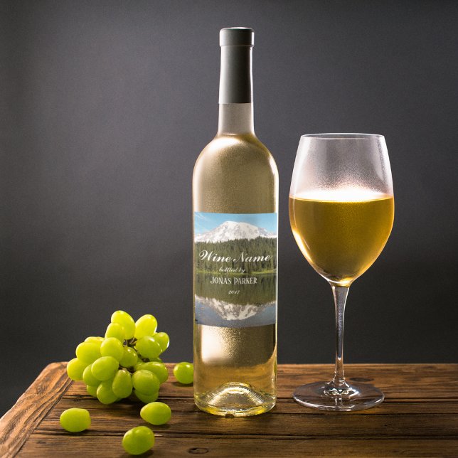 Mountain Lake Reflection Landscape Personalized Wine Label (In Situ)