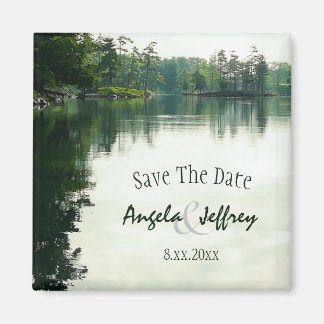 Mountain Lake reflection rustic save the date Magnet