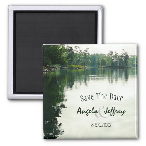 Mountain Lake reflection rustic save the date Magnet