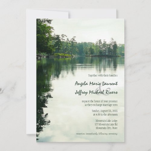 Mountain Lake reflection rustic wedding invitation