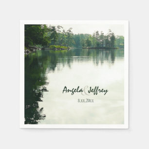 Mountain lake reflection rustic wedding paper napkins