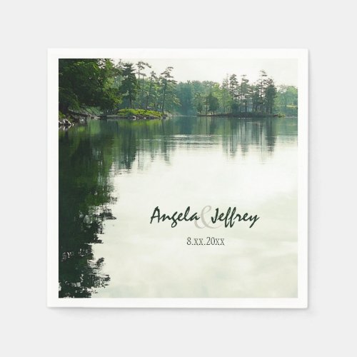 Mountain lake reflection rustic wedding paper napkins