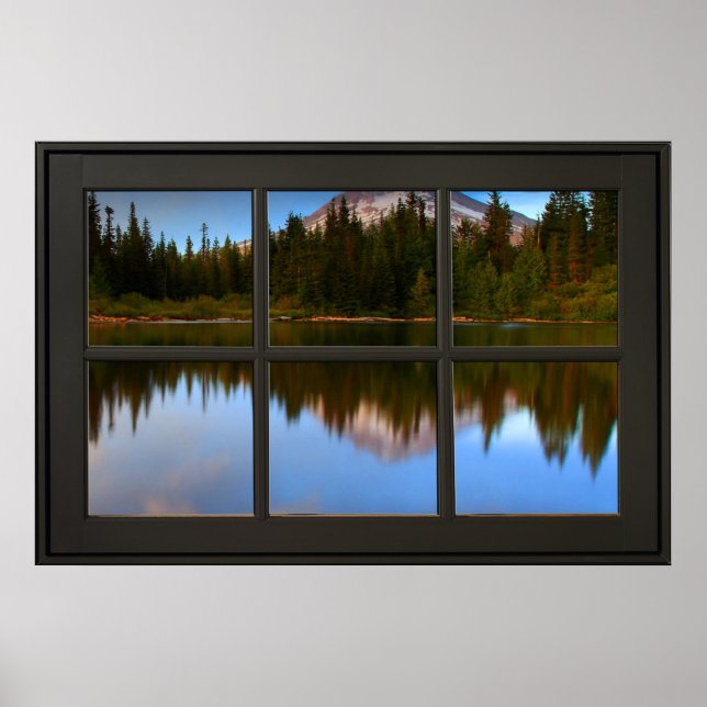 Mountain Lake Reflections Fake Window Illusion Poster (Front)