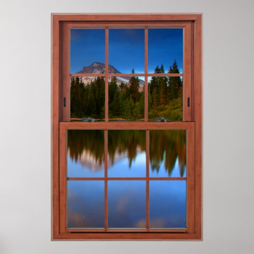 Mountain Lake Reflections Fake Window Illusion Poster