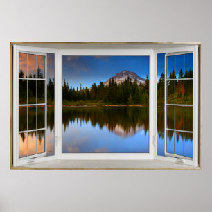 Mountain Lake Reflections Fake Window Illusion Poster