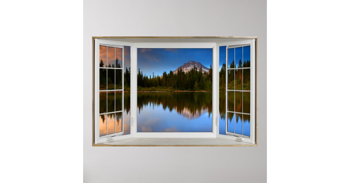 Mountain Lake Reflections Fake Window Illusion Poster | Zazzle