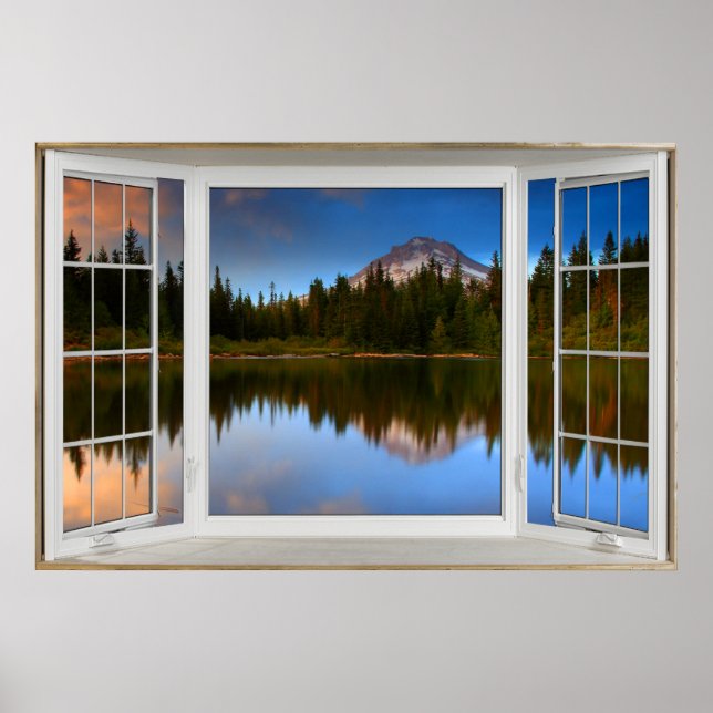 Mountain Lake Reflections Fake Window Illusion Poster (Front)