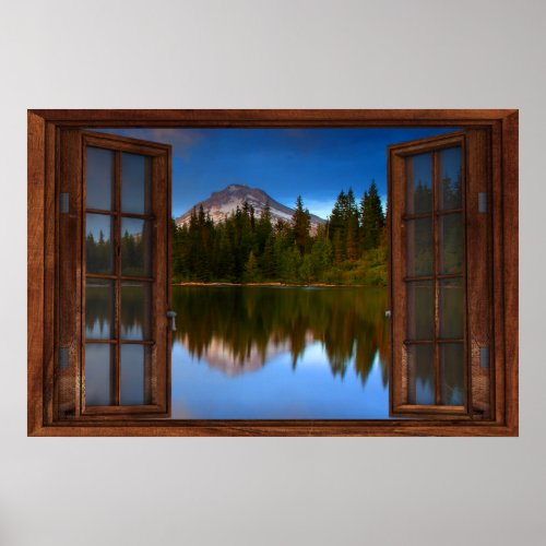 Mountain Lake Reflections Fake Window Illusion Poster