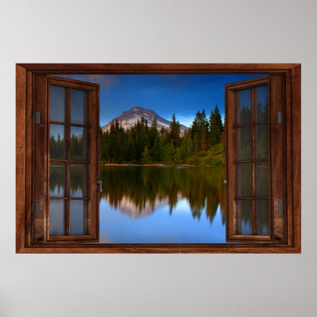 Mountain Lake Reflections Fake Window Illusion Poster (Front)