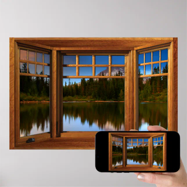 Mountain Lake Reflections Fake Window Illusion Poster | Zazzle
