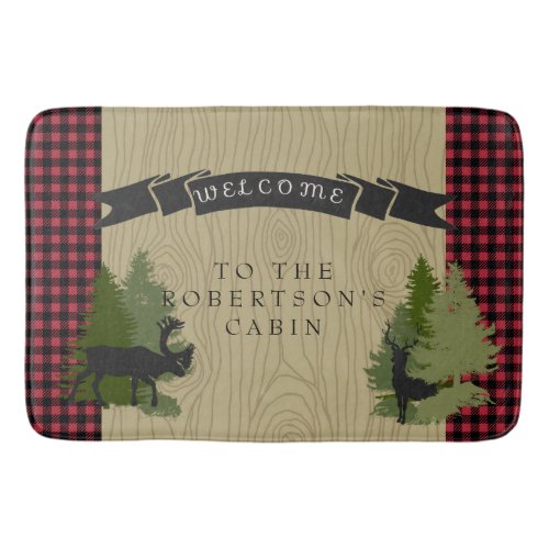 Mountain Lake Rustic Cabin Deer Moose Welcome Sign Bathroom Mat