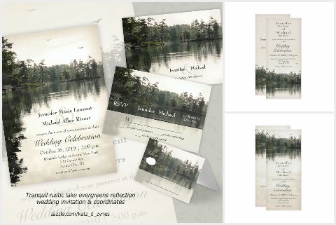 Mountain Lake rustic wedding invitations and collection