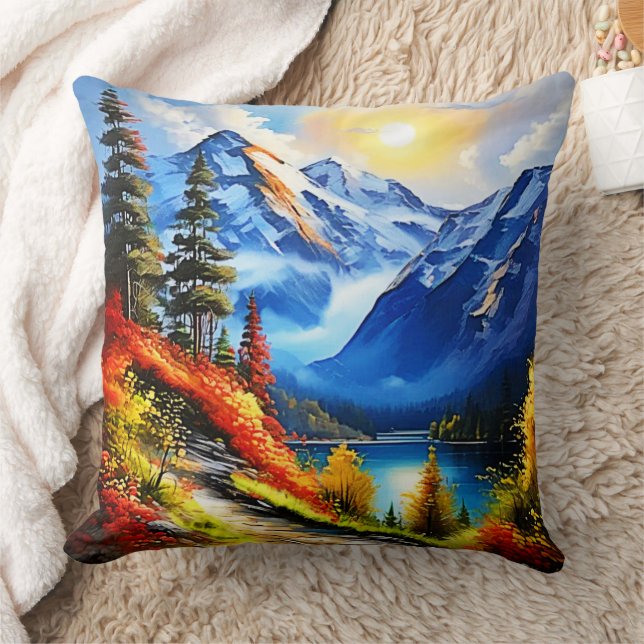 Mountain Lake: Scenic View Throw Pillow (Blanket)