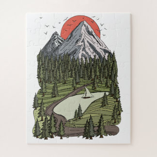 Mountain Lake Serenity: Sunset Adventure Awaits Jigsaw Puzzle