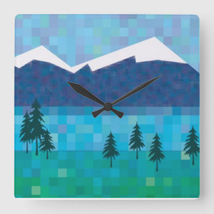 Mountain lake square wall clock