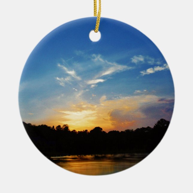 Mountain Lake Sunset Ceramic Ornament (Front)