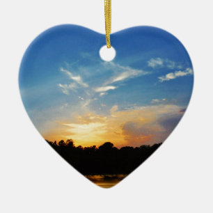 Mountain Lake Sunset Ceramic Ornament