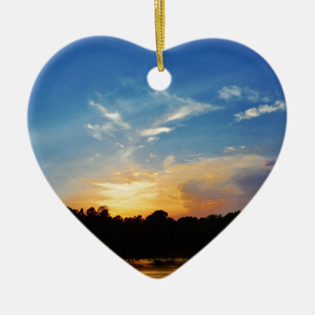 Mountain Lake Sunset Ceramic Ornament (Front)