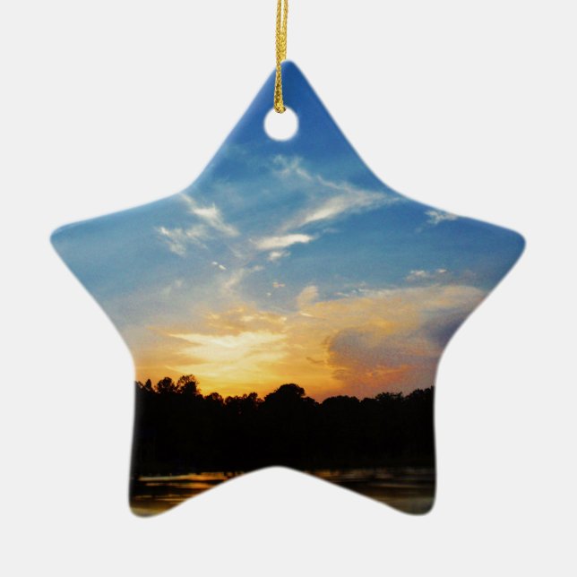 Mountain Lake Sunset Ceramic Ornament (Front)