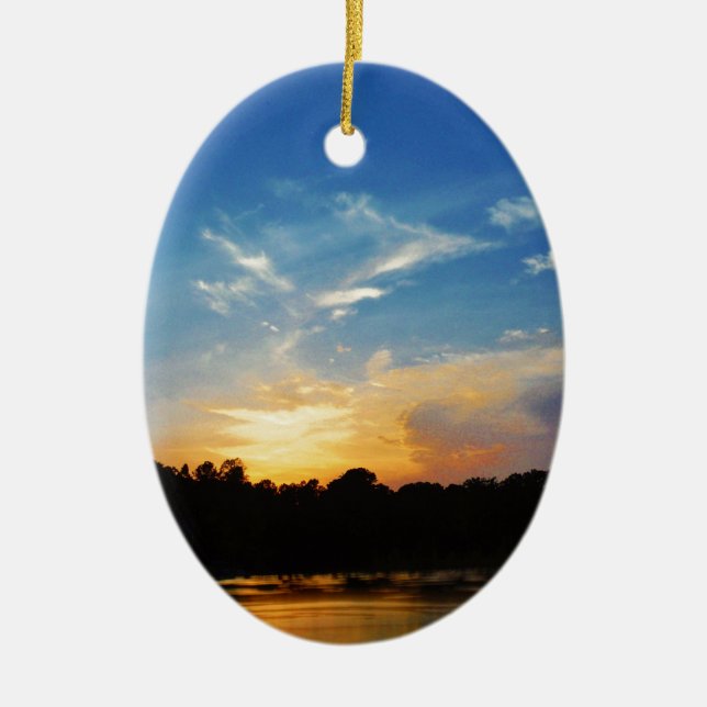 Mountain Lake Sunset Ceramic Ornament (Front)