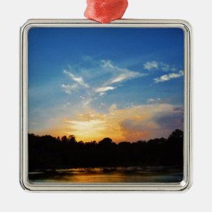 Mountain Lake Sunset Metal Ornament