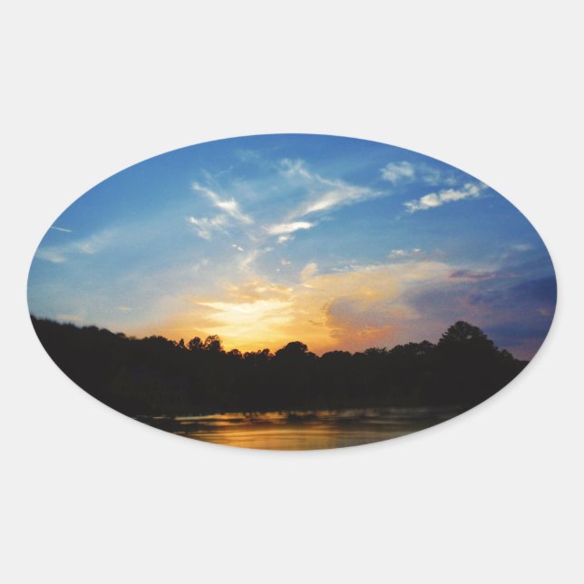 Mountain Lake Sunset Oval Sticker (Front)