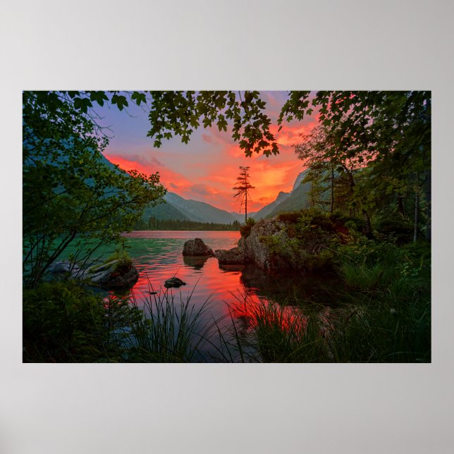 Mountain Lake Sunset Poster (Front)