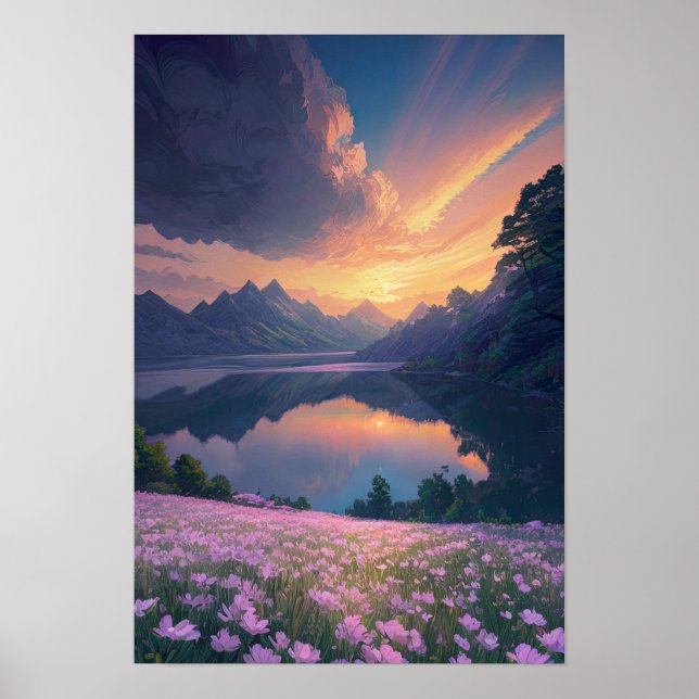 Mountain Lake Sunset Poster (Front)