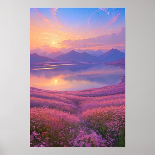 Mountain Lake Sunset Serenade Poster