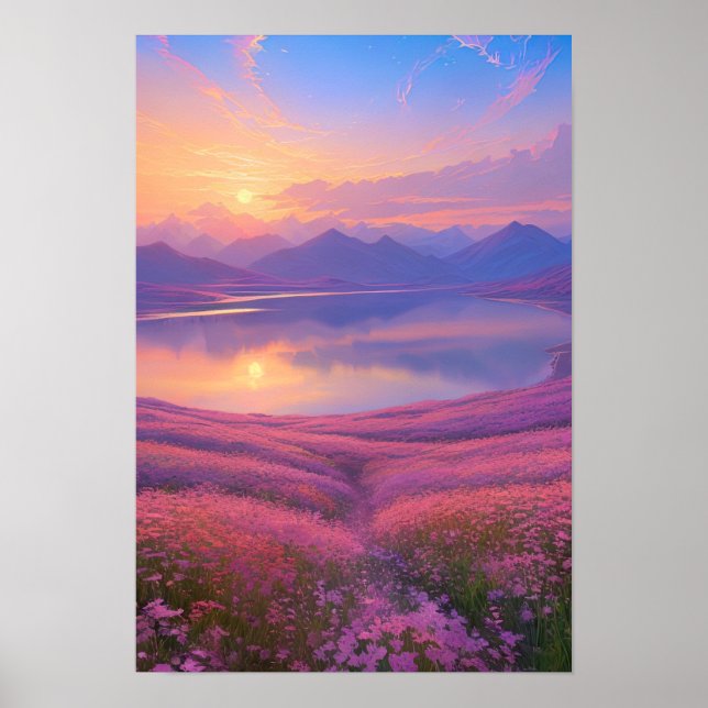 Mountain Lake Sunset Serenade Poster (Front)