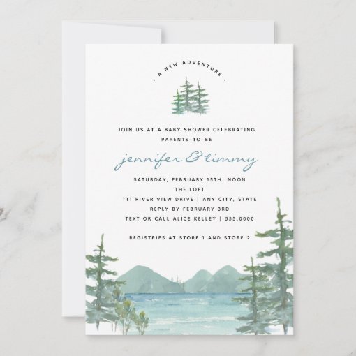 Mountain Lake Theme Watercolor Baby Shower Invitation | Zazzle