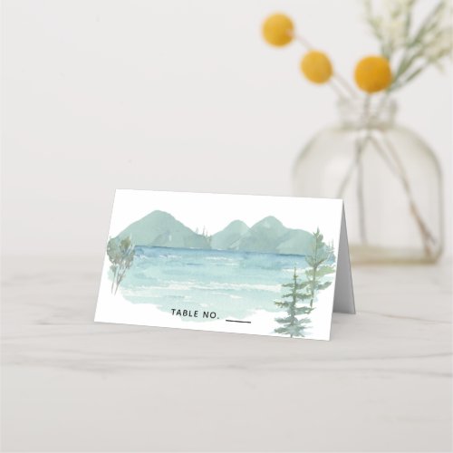 Mountain Lake Theme Watercolor Wedding Place Card