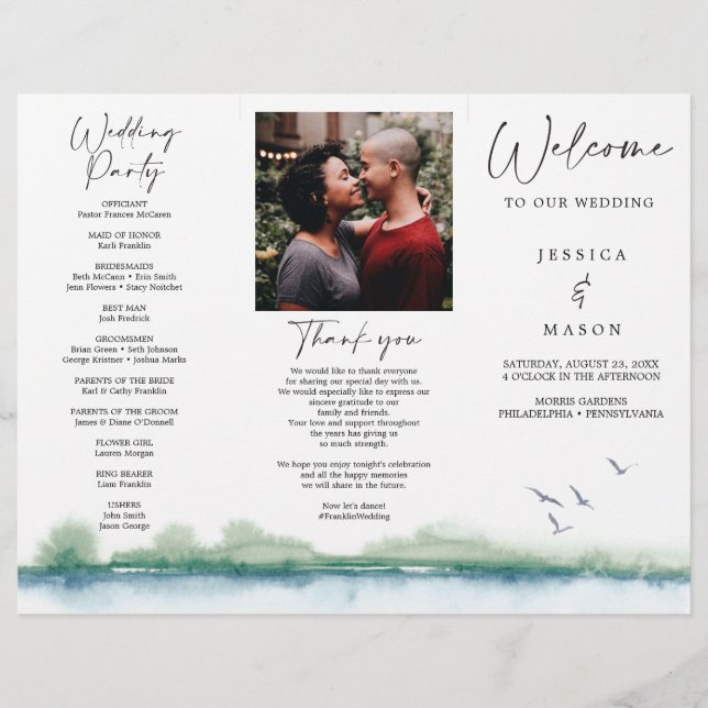 Mountain Lake Tri-Fold Wedding Program Flyer (Front)