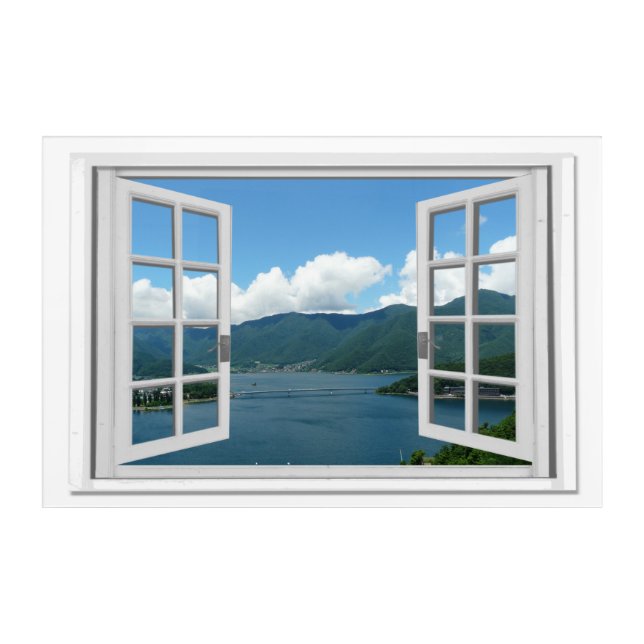 Mountain Lake View Trompe l'oeil Fake Window Acrylic Print (Front)