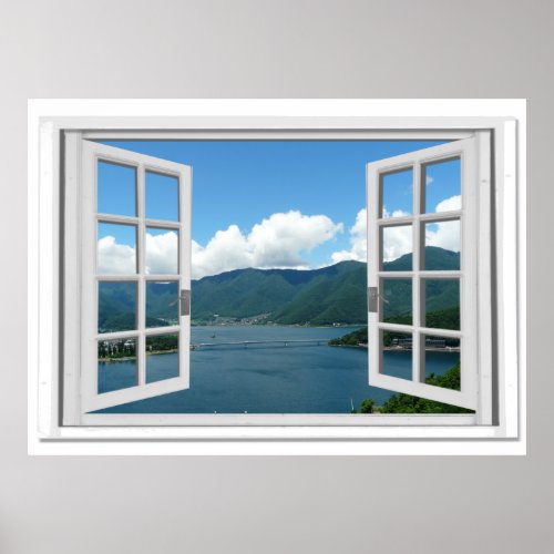 Mountain Lake View Trompe loeil Fake Window Poster