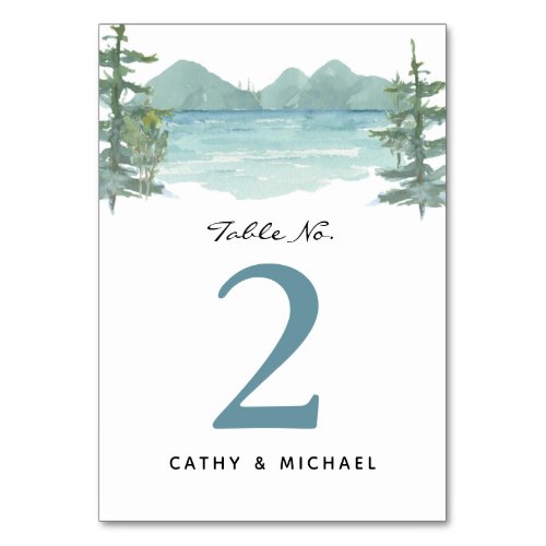 Mountain Lake Watercolor Customized Table Number