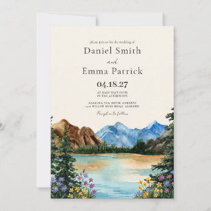 Mountain Lake Watercolor Destination Wedding Invitation