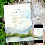 Mountain Lake Watercolor Destination Wedding Invitation<br><div class="desc">Mountain Lake wedding invitation with scenic watercolor design in shades of dusty blue and green. The lakeside scene features mountains,  greenery and pine trees,  the lake and a light sky. All of the text is fully editable. If you would like matching products,  please browse my Mountain Lake collection.</div>