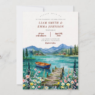 Mountain Lake Watercolor Destination Wedding Invitation