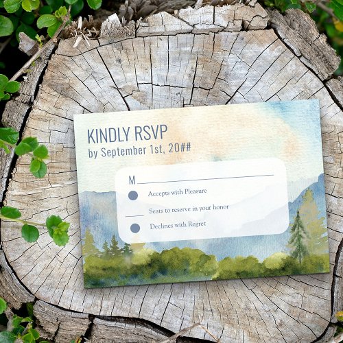 Mountain Lake Watercolor Dusty Blue Simple RSVP Card