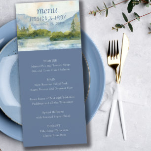 Mountain Lake Watercolor Dusty Blue Wedding Menu